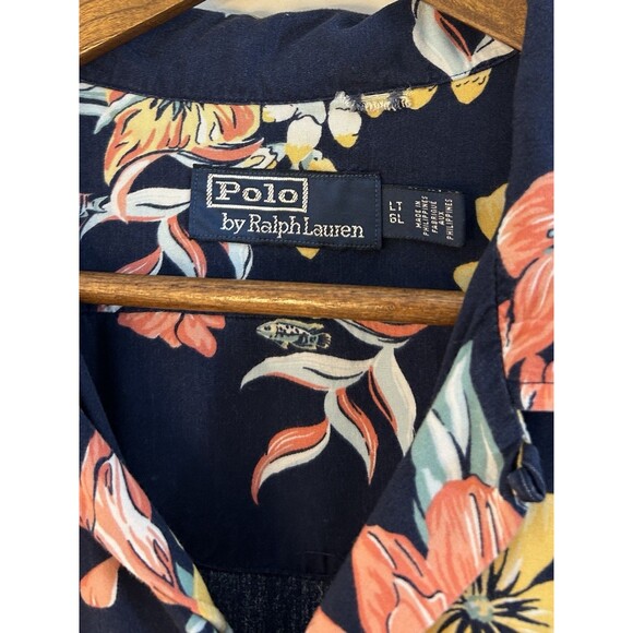 VTG Polo Ralph Lauren Men Shirt Large Tall Viscose Camp Ship Aloha Island Resort - Picture 3 of 10